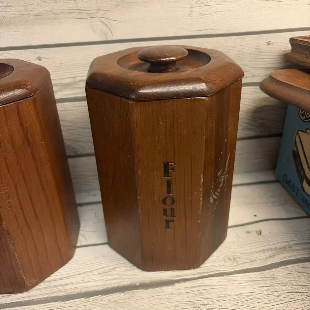 Vintage Republic Wooden Canister Set Plastic Lined Coffee Flour Sugar Tea